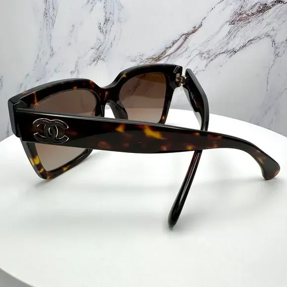 New CHANEL Sunglasses Brown Butterfly Gold Polarized Brown Lens